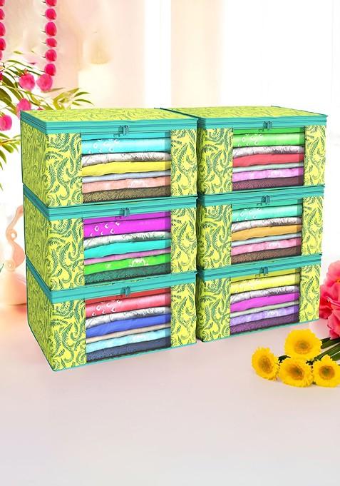 Green 6 Pieces Non Woven Saree Cover 9 Inch Clothes Bag