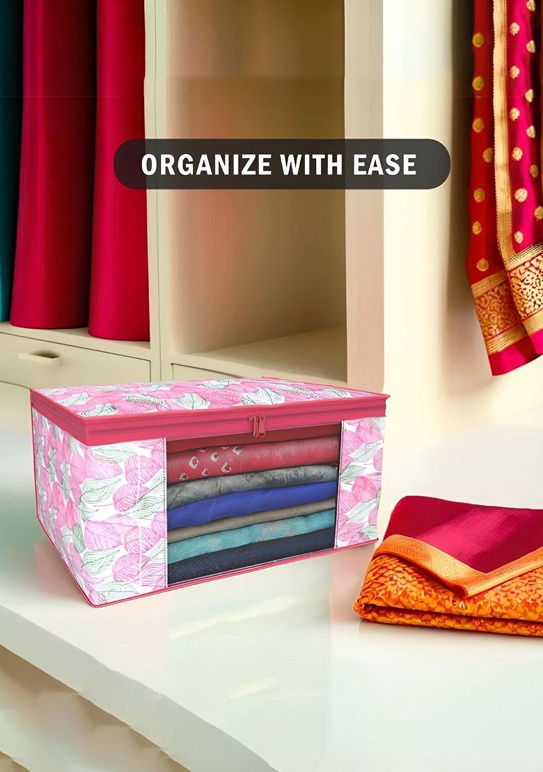 Pink And White 9 Pieces Non Woven Saree Cover 9 Inch Clothes Bag