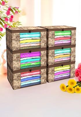 Brown And Cream Colored 6 Pieces Non Woven Saree Cover 9 Inch Clothes Bag