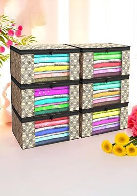 Brown And Black 6 Pieces Non Woven Saree Cover 9 Inch Clothes Bag