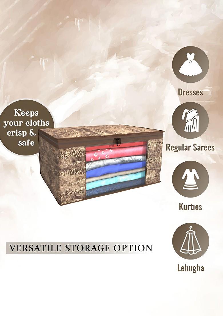 Brown And Cream Colored 9 Pieces Non Woven Saree Cover 9 Inch Clothes Bag