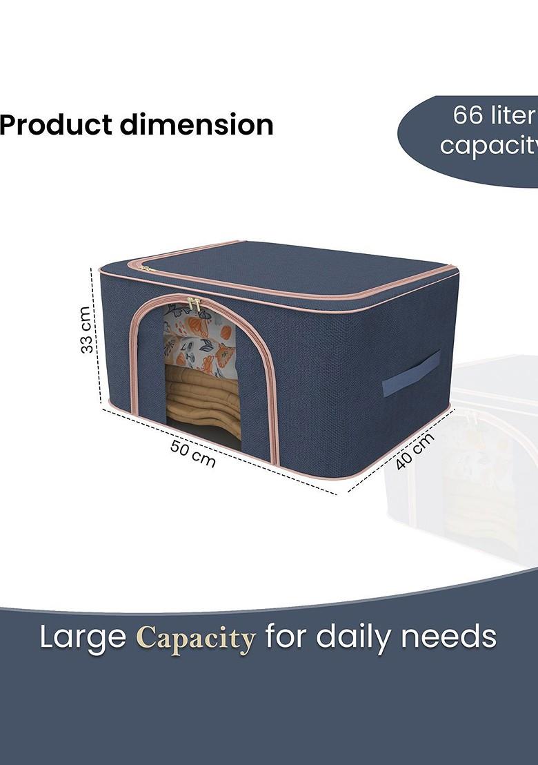 Navy Blue 66 Liter Foldable Cloth Storage Saree Cover Drawer Organiser