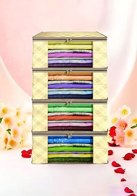 Cream Coloured Set Of 4 Non Woven Saree Cover 9 Inch Clothes Bag Organisers