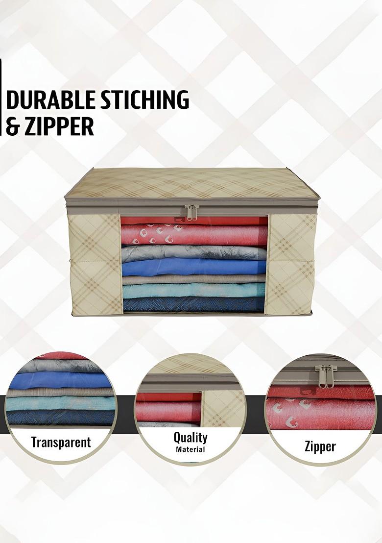 Cream Coloured Set Of 4 Non Woven Saree Cover 9 Inch Clothes Bag Organisers