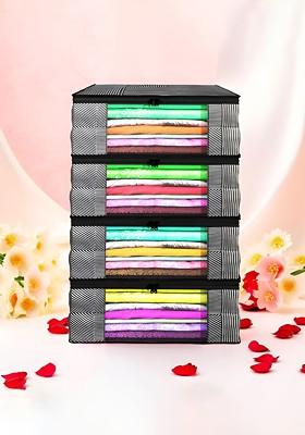 Grey And Black 4 Pieces Non Woven Saree Cover 9 Inch Clothes Bag