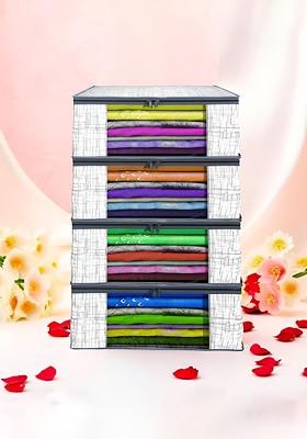 Grey And White 4 Pieces Non Woven Saree Cover 9 Inch Clothes Bag