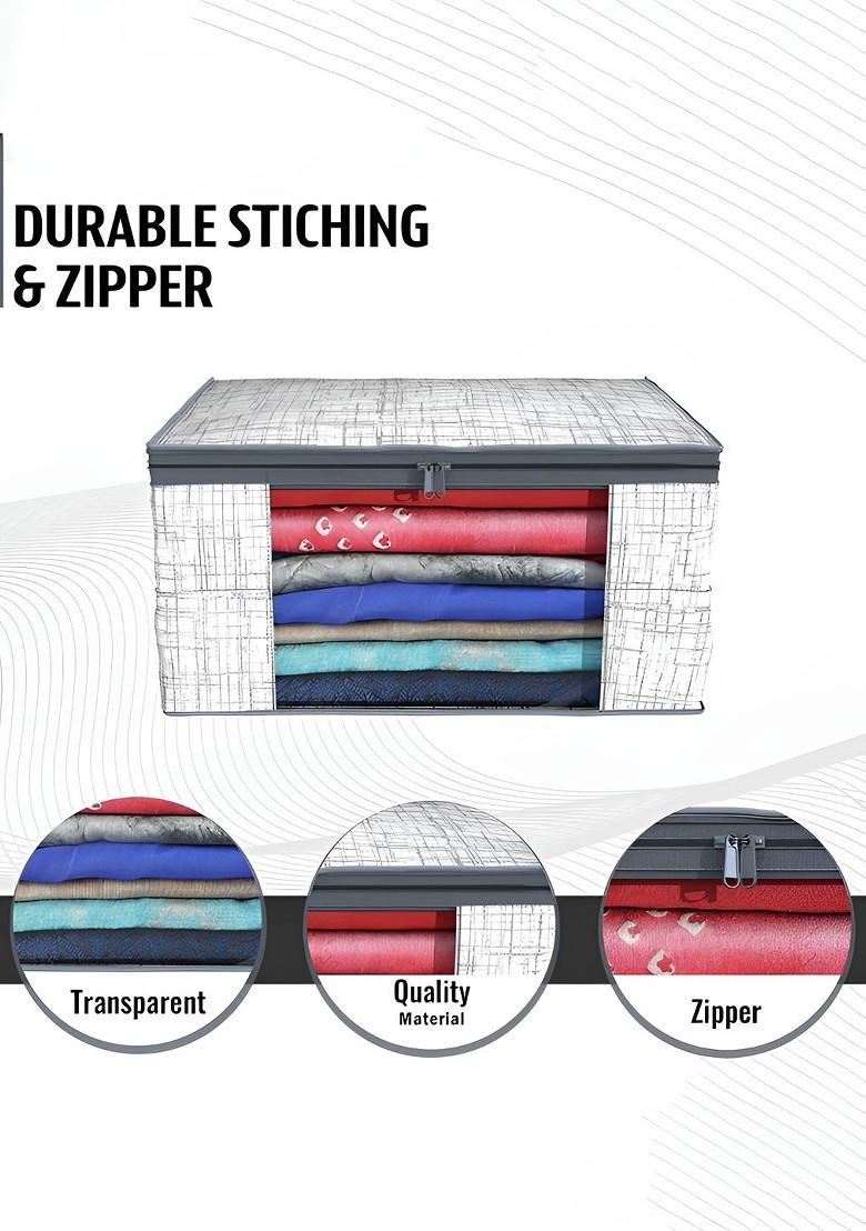 Grey And White 4 Pieces Non Woven Saree Cover 9 Inch Clothes Bag