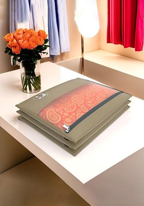 Brown Set Of 3 Parachute Waterproof Saree Cover And Travel Storage Bag Organisers