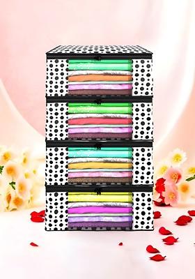 White Set Of 4 Non Woven Saree Cover 9 Inch Clothes Bag Organisers