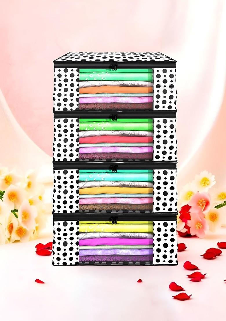 White Set Of 4 Non Woven Saree Cover 9 Inch Clothes Bag Organisers