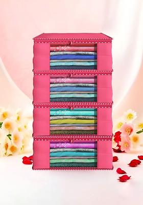 Pink Set Of 4 Non Woven Saree Cover 9 Inch Clothes Bag Organisers