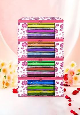 Pink Set Of 4 Non Woven Saree Cover 9 Inch Clothes Bag Organisers