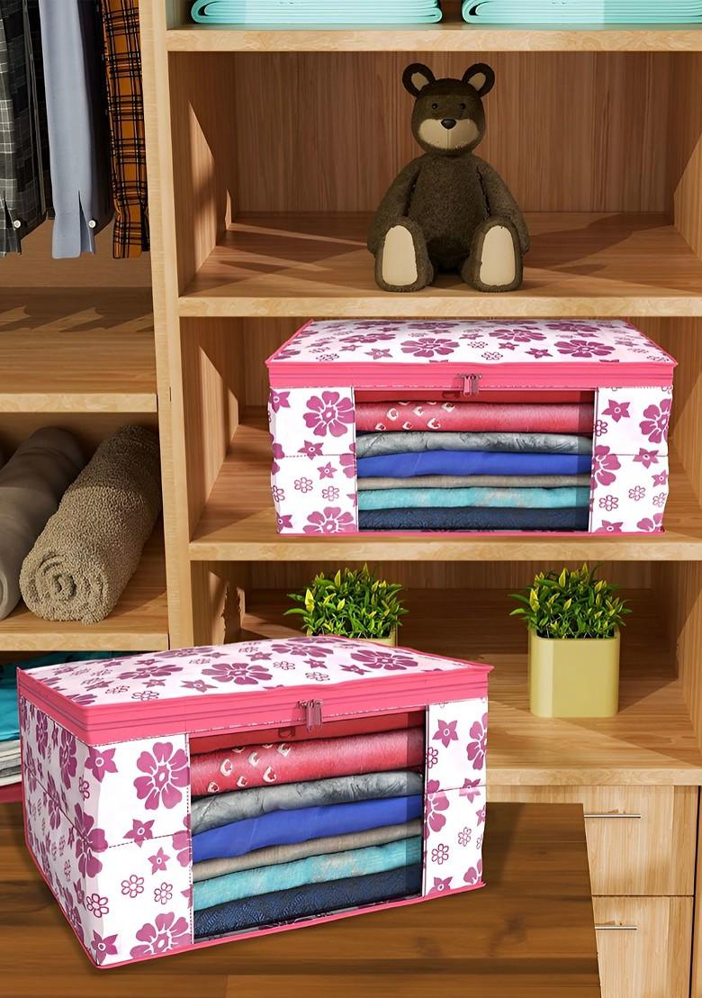 Pink Set Of 4 Non Woven Saree Cover 9 Inch Clothes Bag Organisers