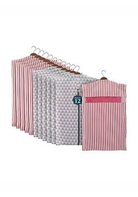 Grey And Maroon 12 Pieces Printed Cotton Hanging Saree Storage Cover Organisers