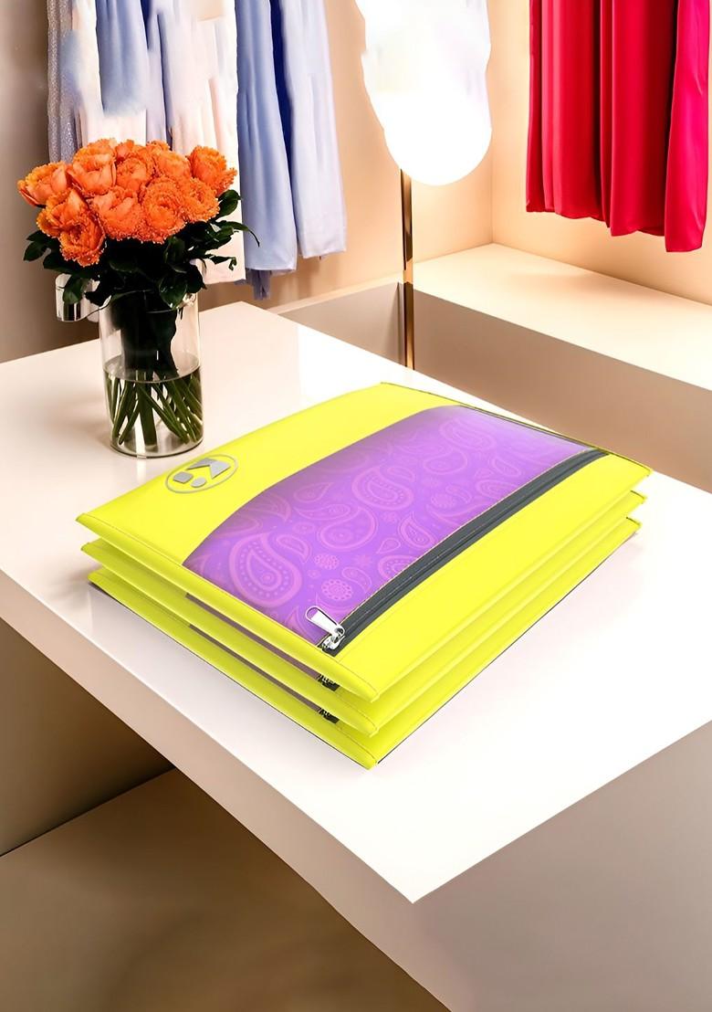 Yellow 3 Pieces Parachute Waterproof Saree Cover And Travel Storage Bag Organisers