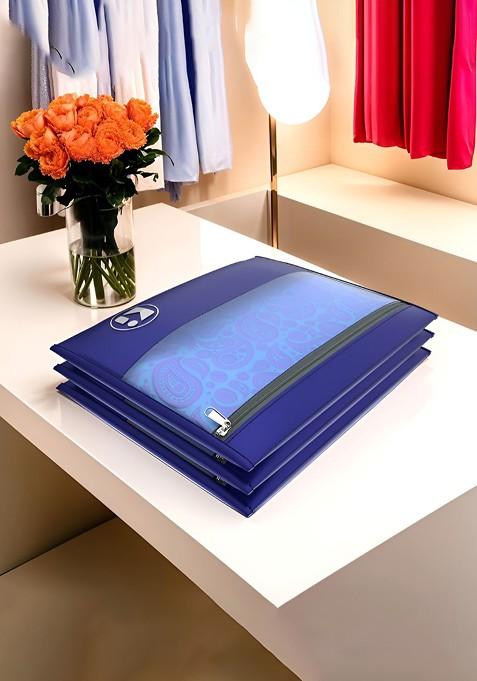 Blue Set Of 3 Parachute Waterproof Saree Cover And Travel Storage Bag Organisers