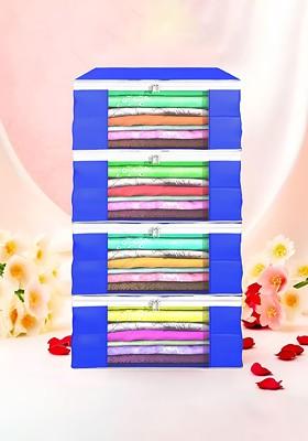 Blue Set Of 4 Non Woven Saree Cover 9 Inch Clothes Bag Organisers