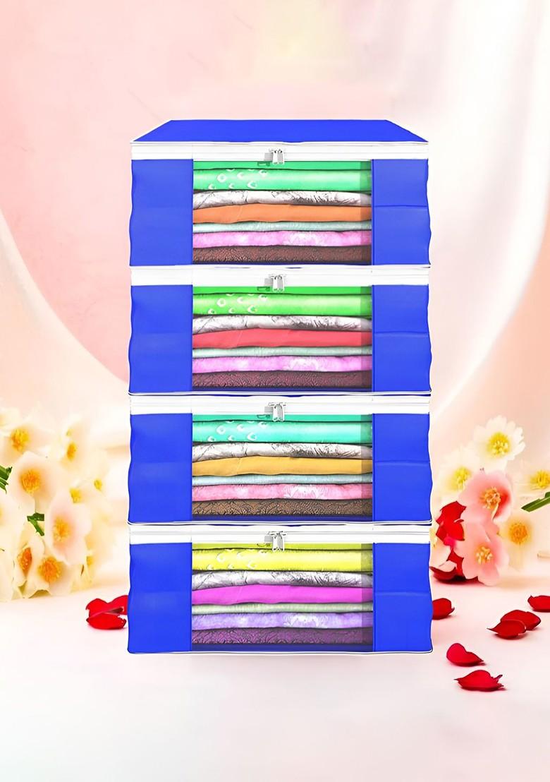 Blue Set Of 4 Non Woven Saree Cover 9 Inch Clothes Bag Organisers
