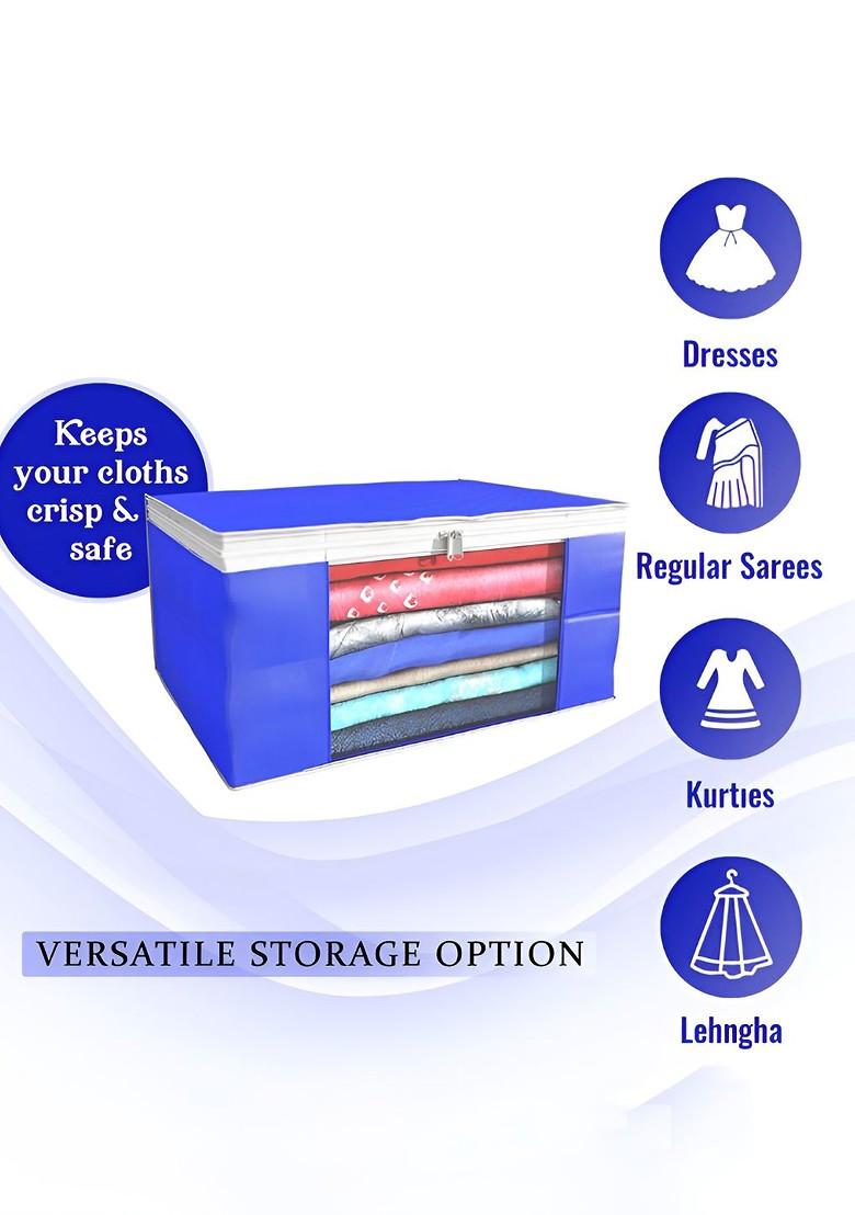 Blue Set Of 4 Non Woven Saree Cover 9 Inch Clothes Bag Organisers