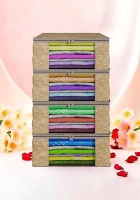 Brown Set Of 4 Non Woven Saree Cover 9 Inch Clothes Bag Organisers