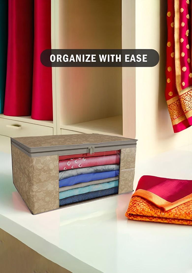 Brown Set Of 4 Non Woven Saree Cover 9 Inch Clothes Bag Organisers