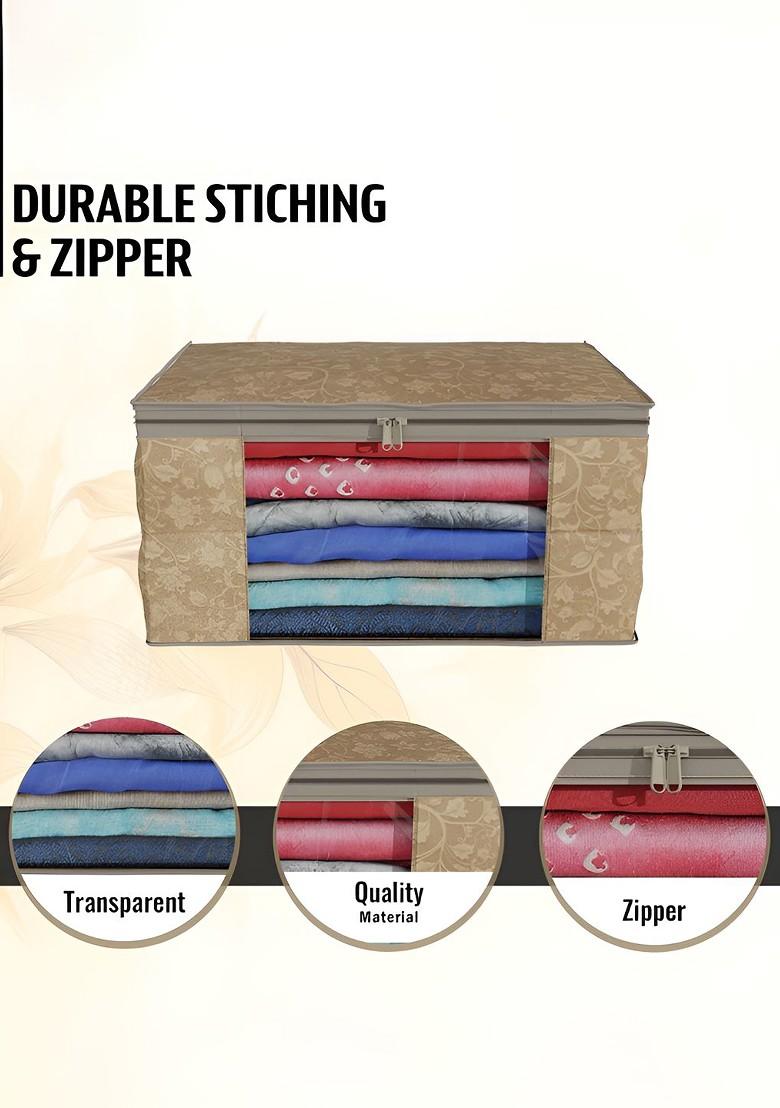 Brown Set Of 4 Non Woven Saree Cover 9 Inch Clothes Bag Organisers