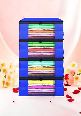 Blue Set Of 4 Non Woven Saree Cover 9 Inch Clothes Bag Organisers
