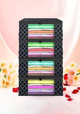 Black Set Of 4 Non Woven Saree Cover 9 Inch Clothes Bag Organisers