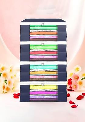 Grey Set Of 4 Non Woven Saree Cover 9 Inch Clothes Bag Organisers