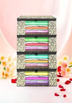 Black Set Of 4 Non Woven Saree Cover 9 Inch Clothes Bag Organisers