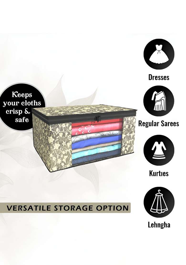 Black Set Of 4 Non Woven Saree Cover 9 Inch Clothes Bag Organisers - Indya