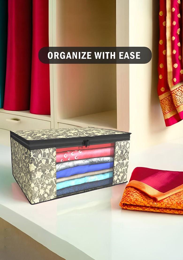 Black Set Of 4 Non Woven Saree Cover 9 Inch Clothes Bag Organisers