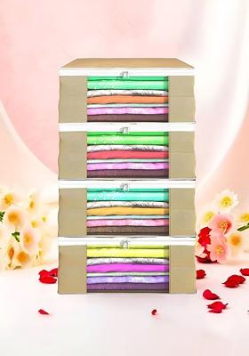 Brown Set Of 4 Non Woven Saree Cover 9 Inch Clothes Bag Organisers