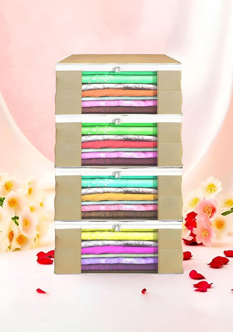 Brown Set Of 4 Non Woven Saree Cover 9 Inch Clothes Bag Organisers