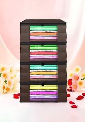 Brown Set Of 4 Non Woven Saree Cover 9 Inch Clothes Bag Organisers