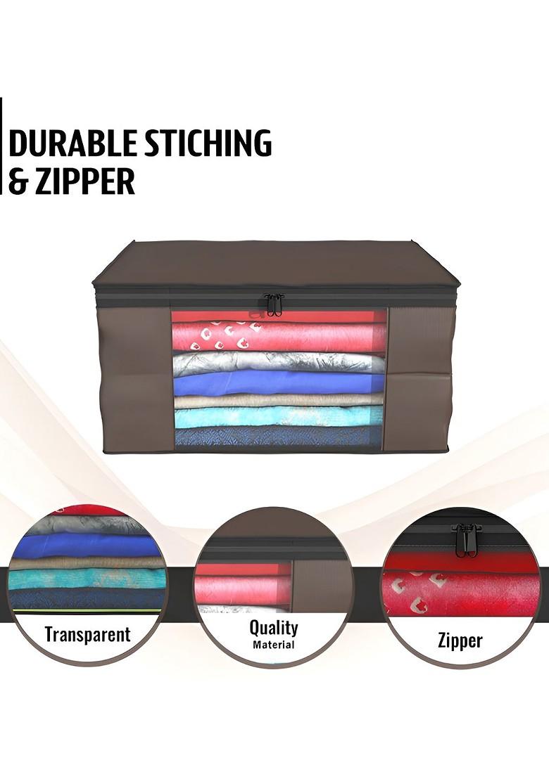 Brown Set Of 4 Non Woven Saree Cover 9 Inch Clothes Bag Organisers