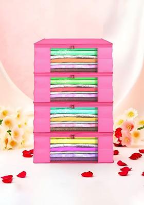 Pink Set Of 4 Non Woven Saree Cover 9 Inch Clothes Bag Organisers
