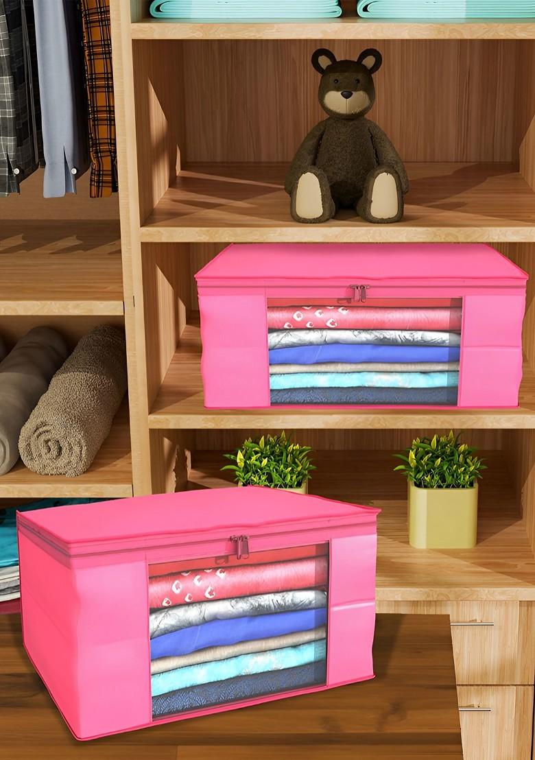 Pink Set Of 4 Non Woven Saree Cover 9 Inch Clothes Bag Organisers