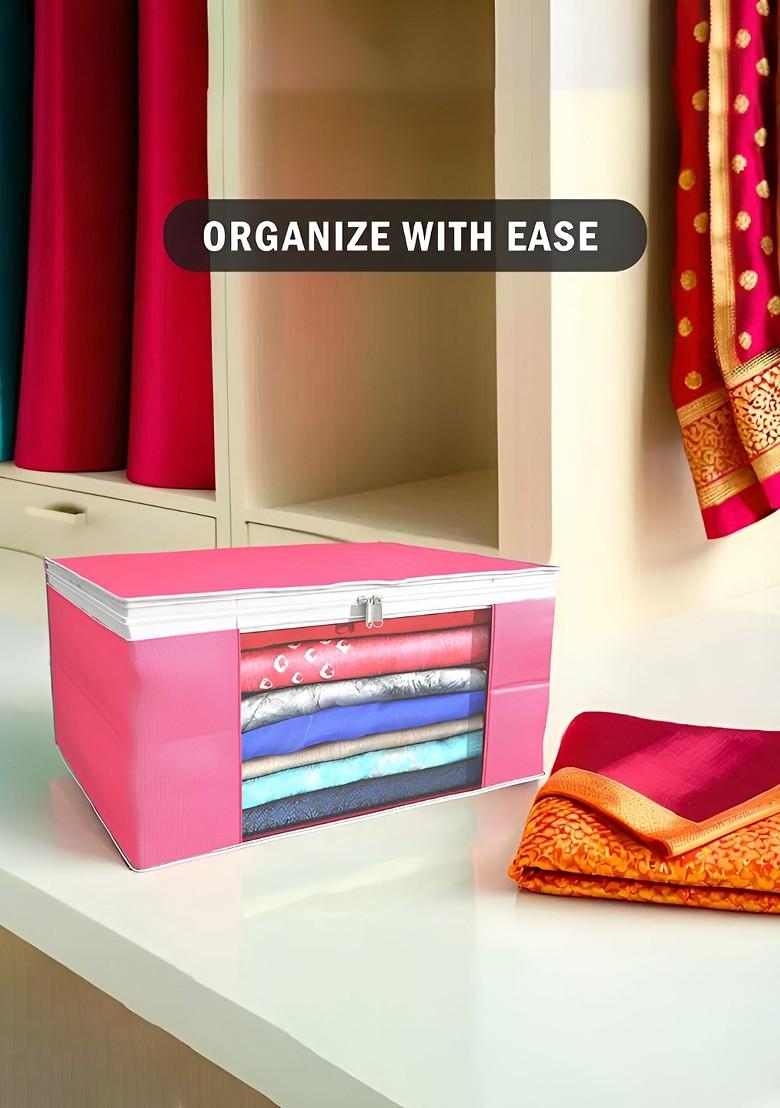 Pink Set Of 4 Non Woven Saree Cover 9 Inch Clothes Bag Organisers