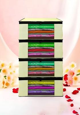 Cream Coloured Set Of 4 Non Woven Saree Cover 9 Inch Clothes Bag Organisers