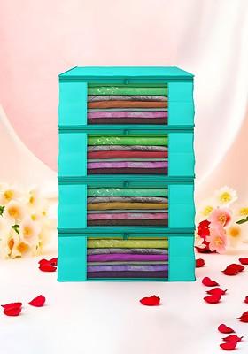 Green Set Of 4 Non Woven Saree Cover 9 Inch Clothes Bag Organisers