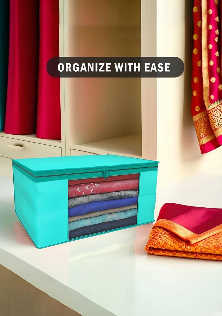 Green Set Of 4 Non Woven Saree Cover 9 Inch Clothes Bag Organisers