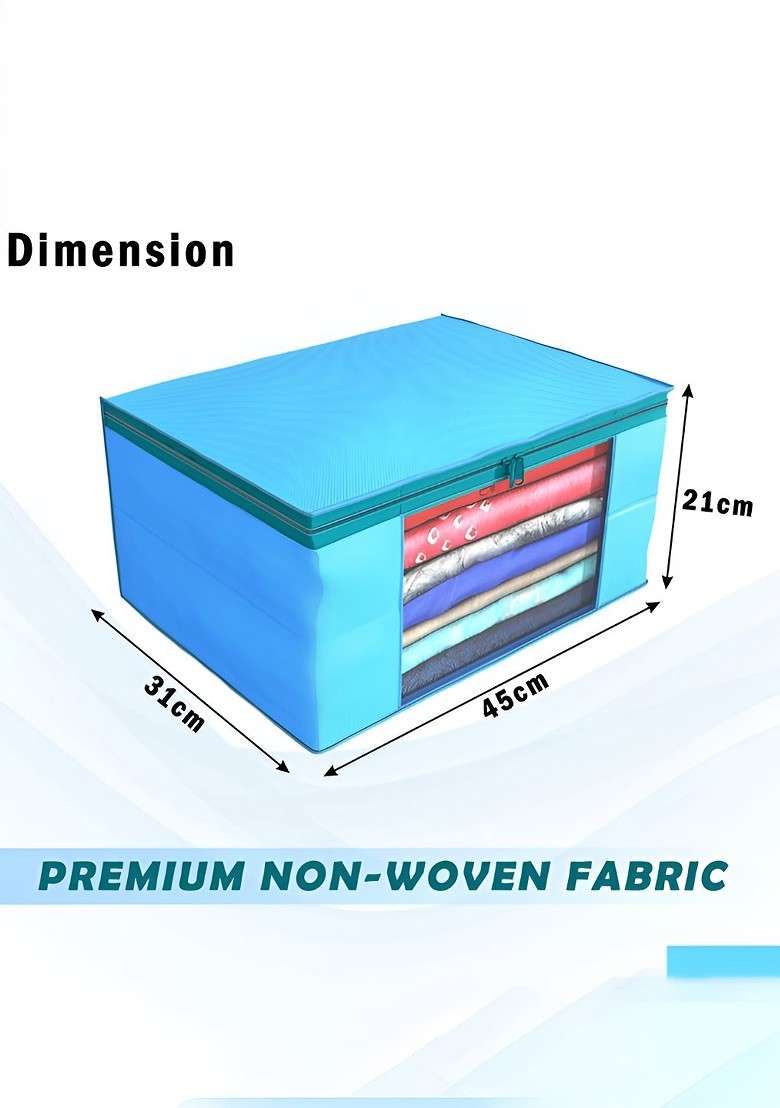 Blue Set Of 4 Non Woven Saree Cover 9 Inch Clothes Bag Organisers - Indya