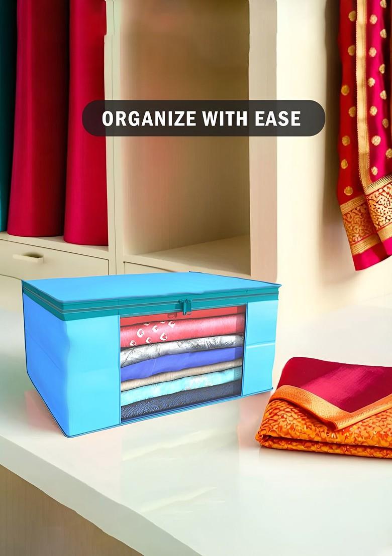 Blue Set Of 4 Non Woven Saree Cover 9 Inch Clothes Bag Organisers