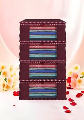 Maroon Set Of 4 Non Woven Saree Cover 9 Inch Clothes Bag Organisers
