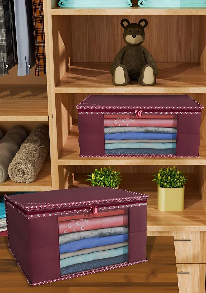 Maroon Set Of 4 Non Woven Saree Cover 9 Inch Clothes Bag Organisers