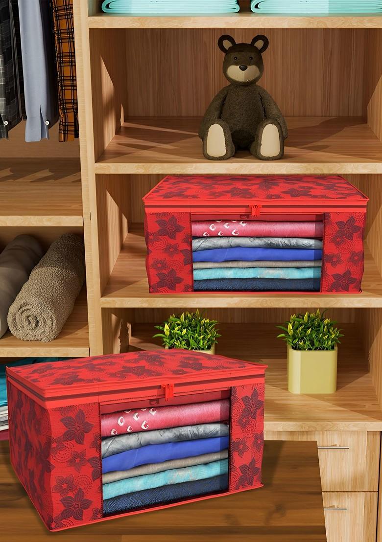 Red Set Of 4 Non Woven Saree Cover 9 Inch Clothes Bag Organisers