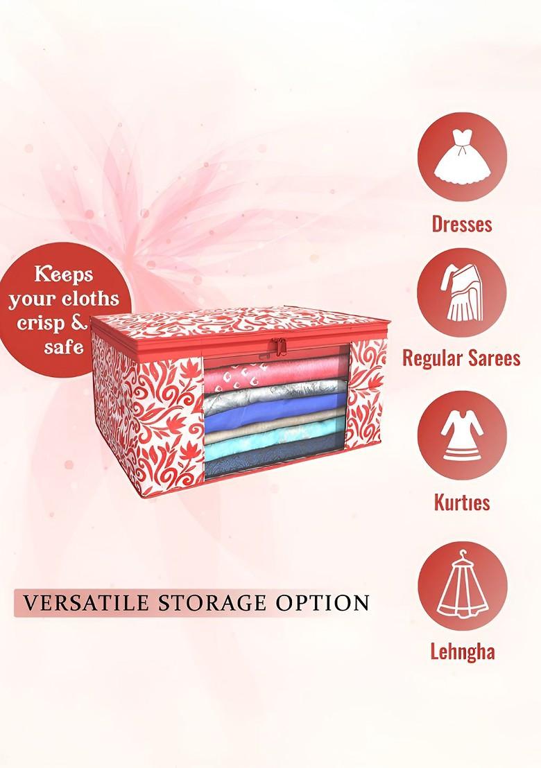 Red Set Of 4 Non Woven Saree Cover 9 Inch Clothes Bag Organisers