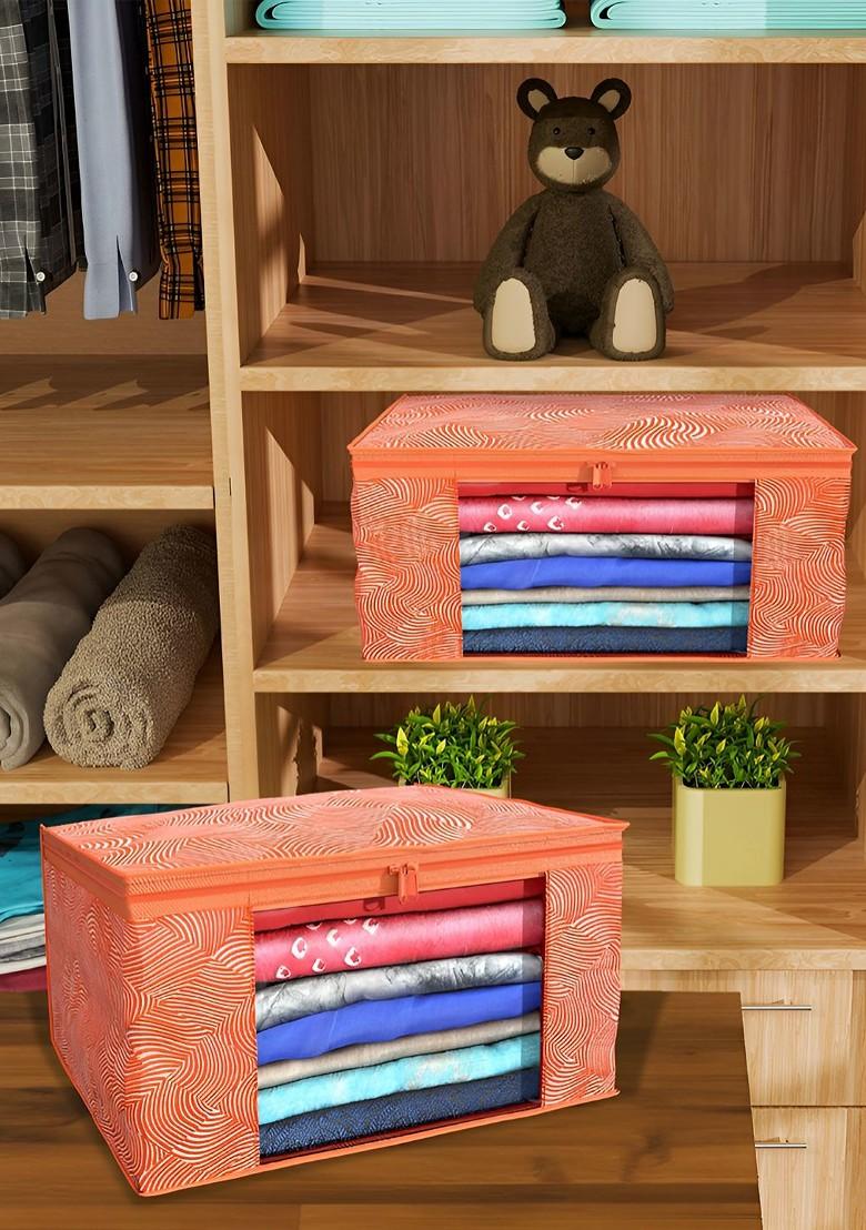 Orange Set Of 4 Non Woven Saree Cover 9 Inch Clothes Bag Organisers