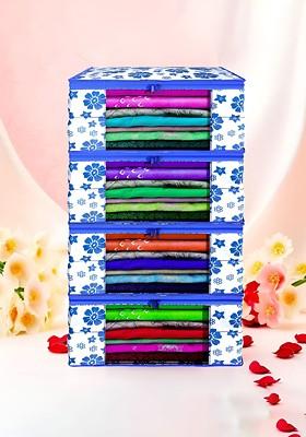 Blue Set Of 4 Non Woven Saree Cover 9 Inch Clothes Bag Organisers